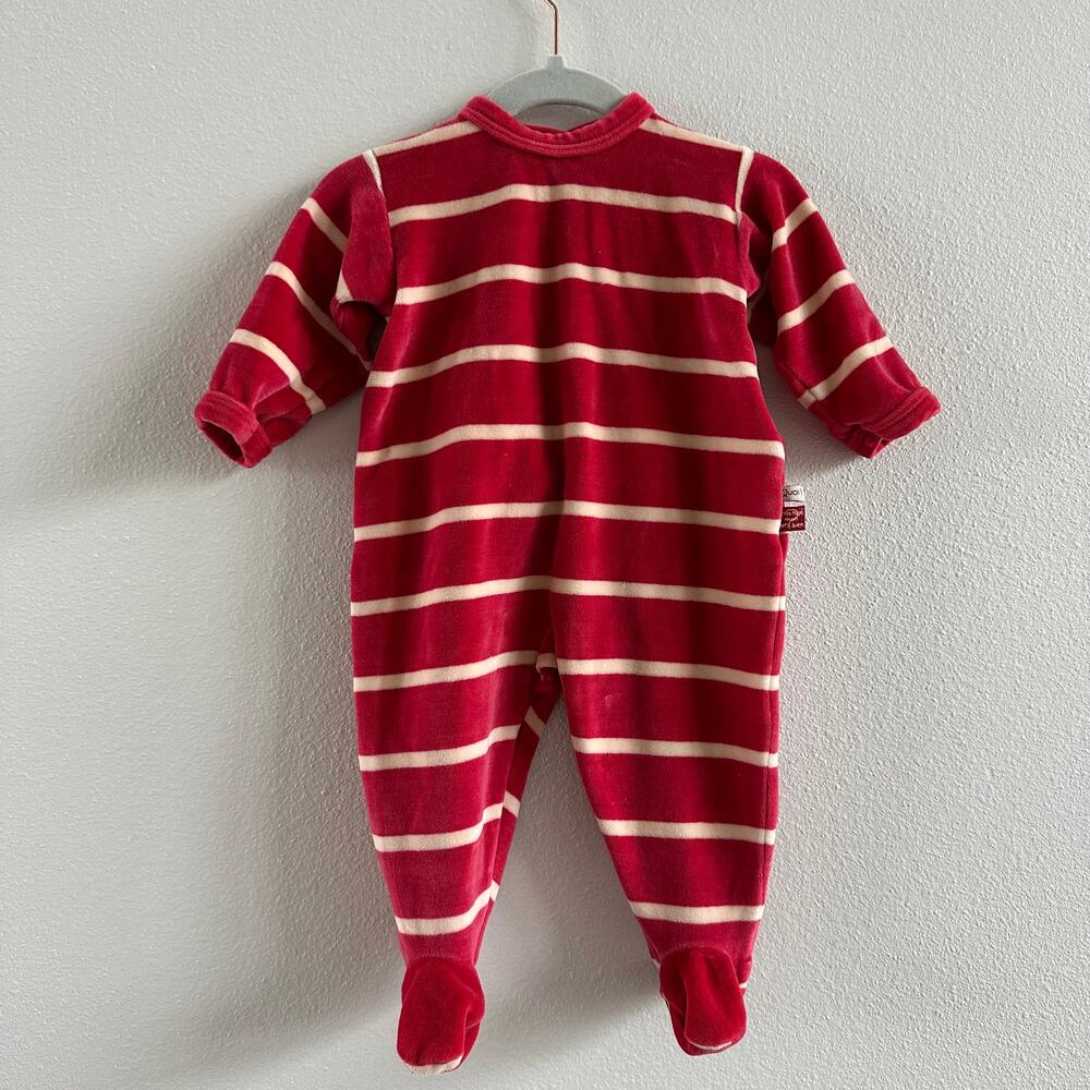 petit bateau velour red striped footsie button back 6 M